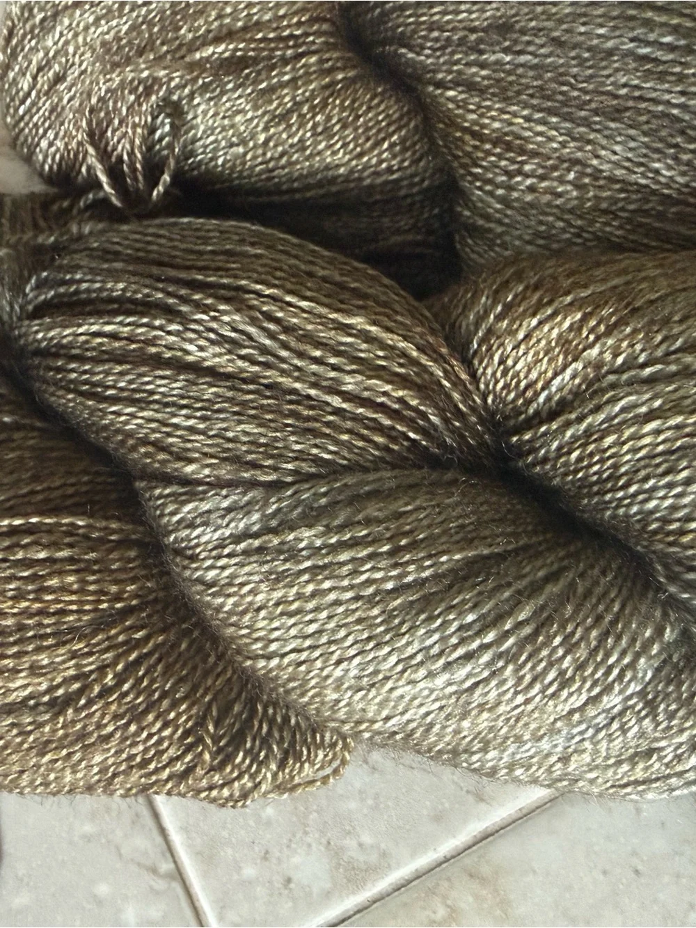 Fyberspates Luxury Yarn Hanks in Shimmery Olive-Gold - Silver and Bronze
